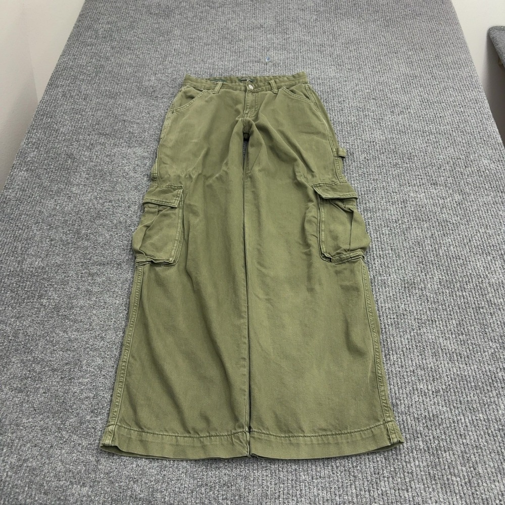 Wild Fable Cargo Pants Womens 0/R Green Cotton Lyocell Mid Rise Baggy Utility